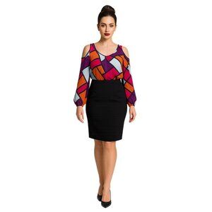 Dress Poetry ColorBlock Cold Shoulder Long Sleeve Sheer Women's Woman's Small